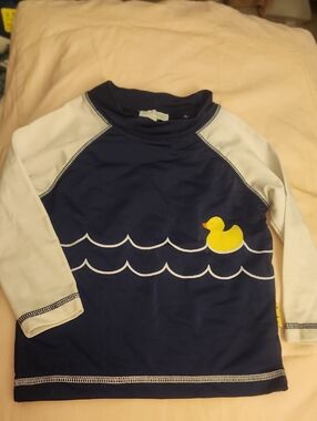 12-18 Months Le Top Navy & White Rashguard with Yellow Duck Graphic